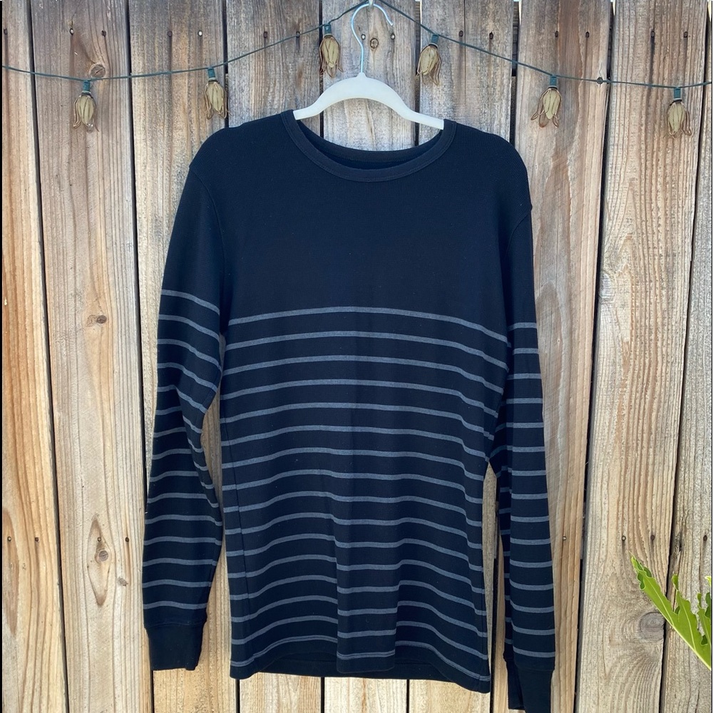 Blue Crown Thermal Shirt Men's Size M Long Sleeve Blue Striped